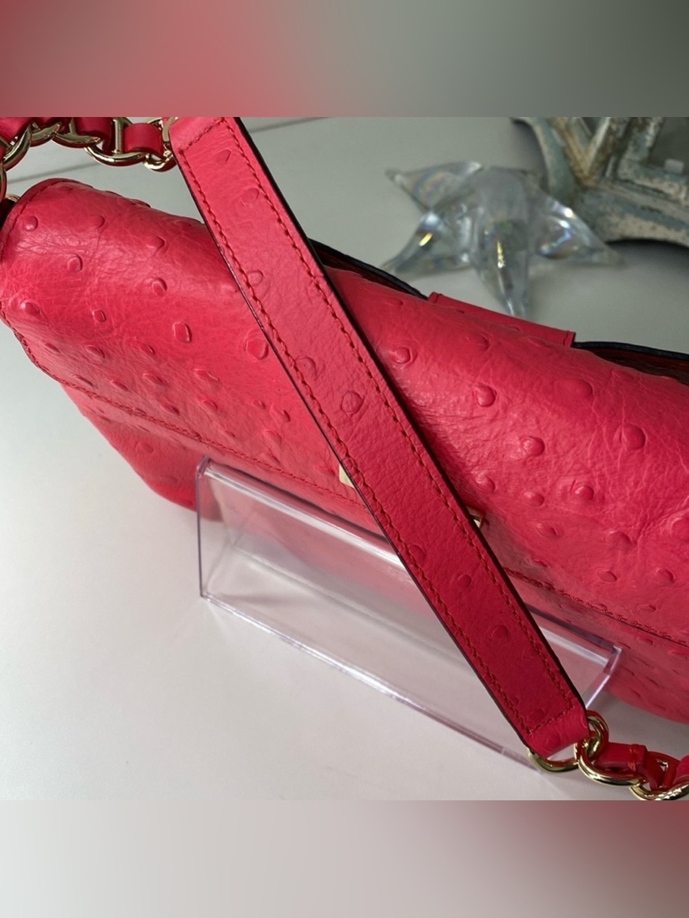 EUC Kate Spade Charm City Joleen Ostrich Embossed Bow Shoulder Bag Desert Rose - Picture 4 of 13